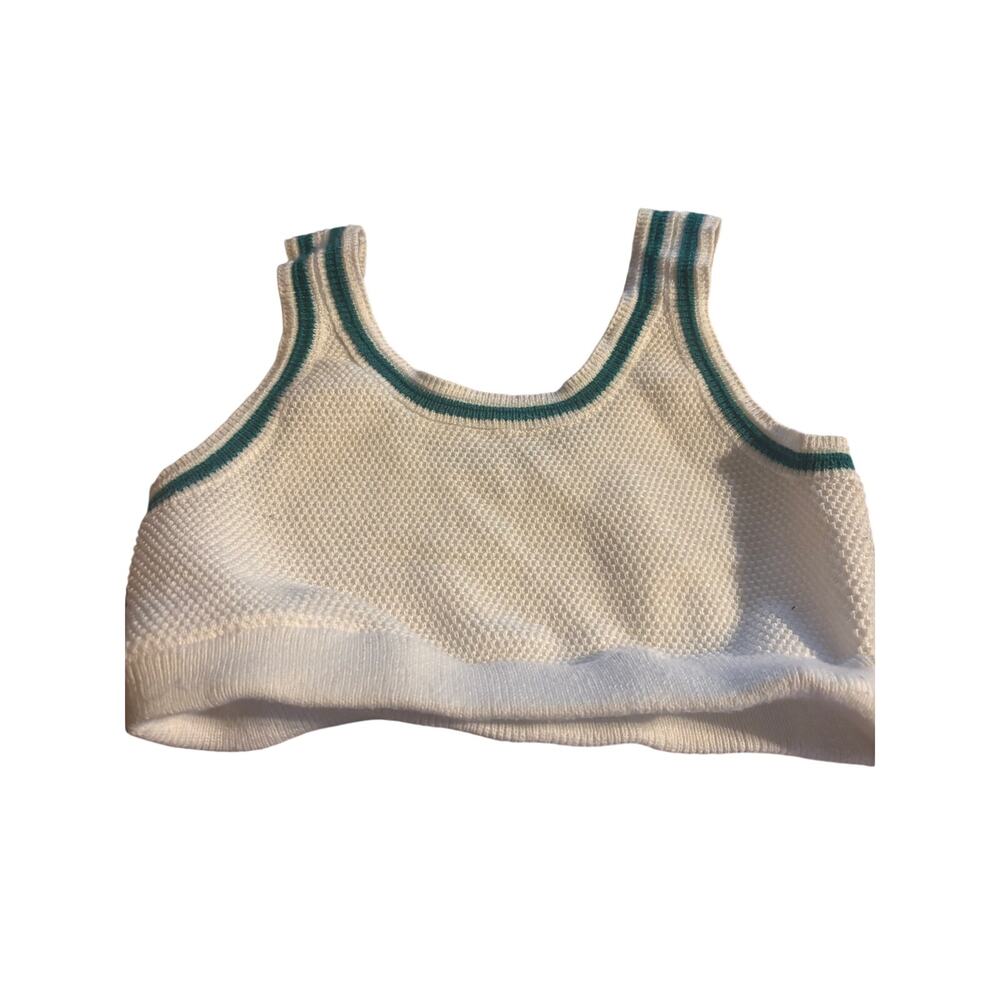 White Cropped Sweater Tank Green Trim Size S